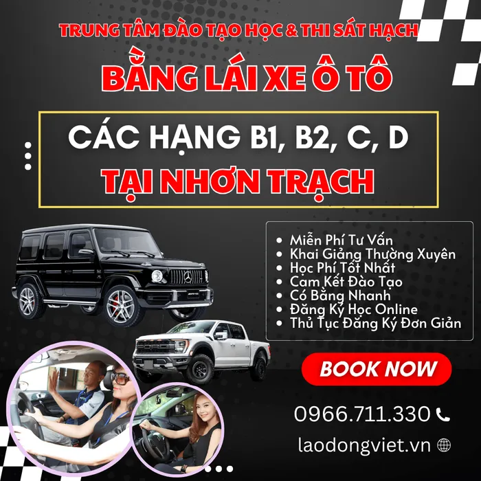Đăng Ký Học & Thi Bằng Lái Xe Ô Tô Hạng B1-B2-C-D tại Nhơn Trạch