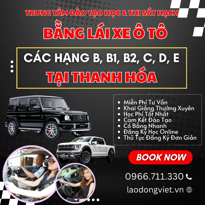 Đăng Ký Học Thi Bằng Lái Xe Ô Tô Hạng B1-B2-C-D ở Thanh Hóa