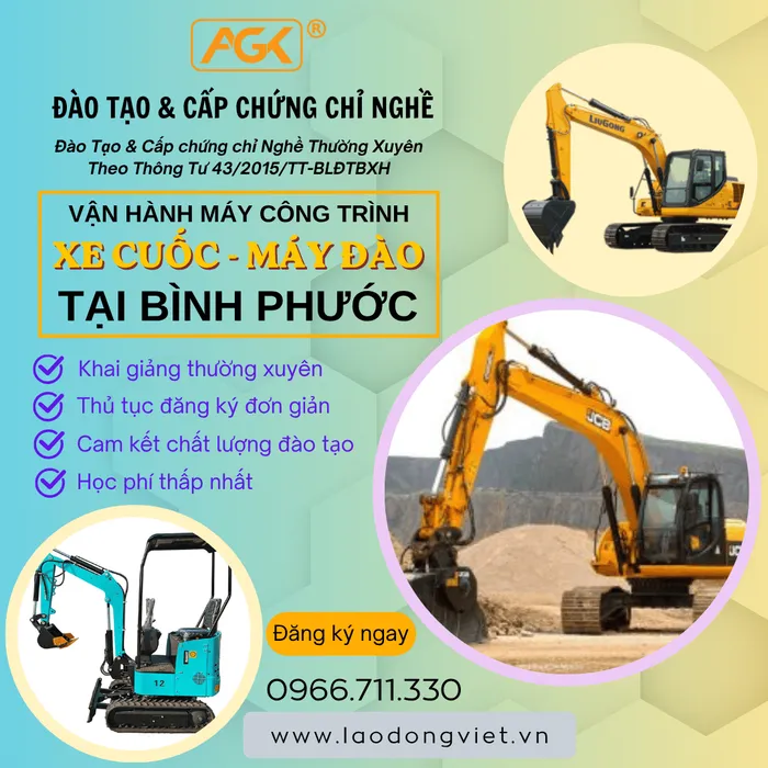Học Lái Xe Cuốc (Máy Đào) tại Bình Phước – Đào Tạo & Cấp Chứng Chỉ Nghề Vận Hành Máy Cuốc (Đào)