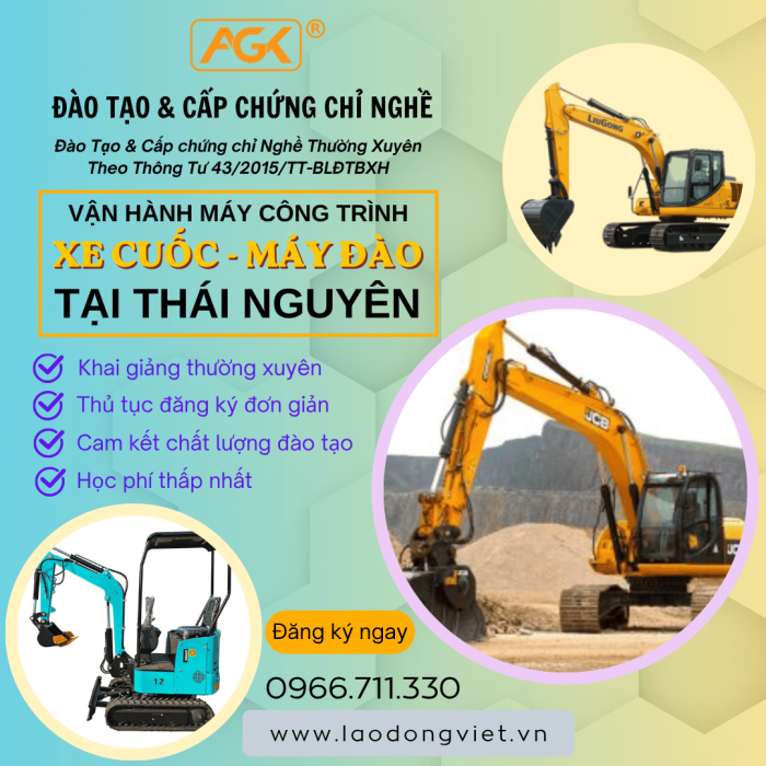 Học Lái Xe Cuốc (Máy Đào) tại Thái Nguyên – Đào Tạo & Cấp Chứng Chỉ Nghề Vận Hành Máy Cuốc (Đào)