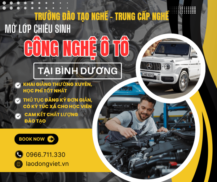 Học Công Nghệ Sửa Ô Tô hệ Trung Cấp ở Bình Dương - Trường Đào Tạo Trung Cấp Nghề