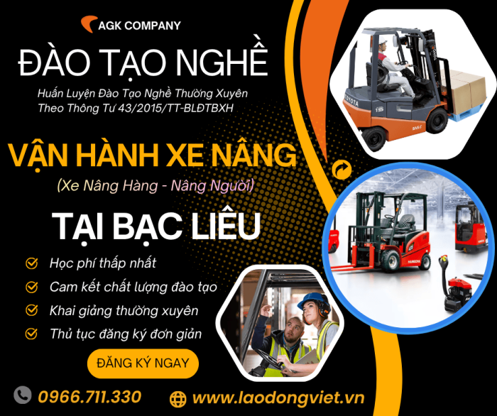 Học Lái Xe Nâng Tại Bạc Liêu - Đào Tạo & Cấp Chứng Chỉ Nghề Vận Hành Xe Nâng