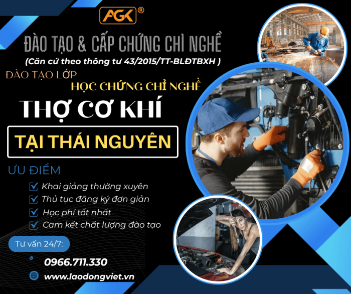 Học Nghề Cơ Khí Ở Thái Nguyên – Đào Tạo & Cấp Chứng Chỉ Nghề Thợ Cơ Khí
