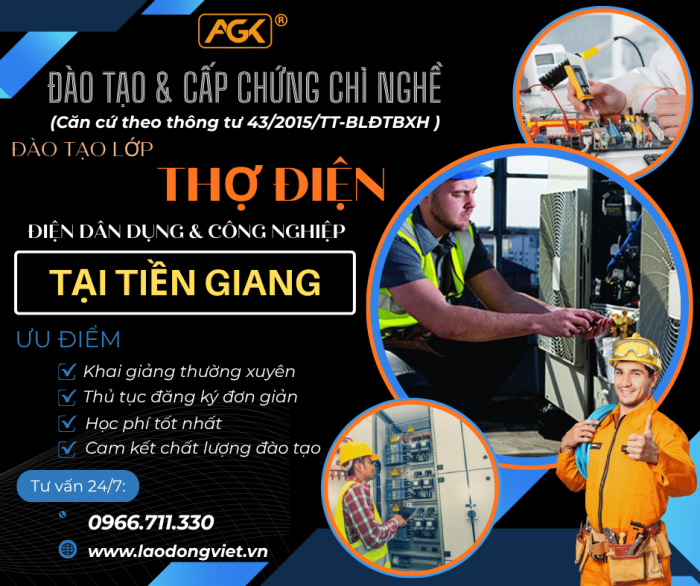 Học Thợ Điện (Dân Dụng & Công Nghiệp) ở Tiền Giang – Đào Tạo & Cấp Chứng Chỉ Nghề Thợ Điện