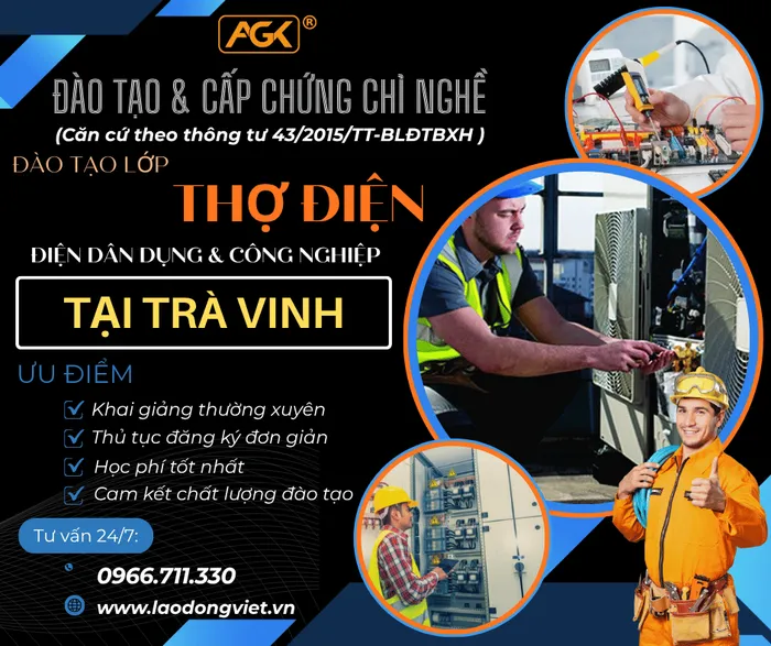 Học Thợ Điện (Dân Dụng & Công Nghiệp) ở Trà Vinh – Đào Tạo & Cấp Chứng Chỉ Nghề Thợ Điện