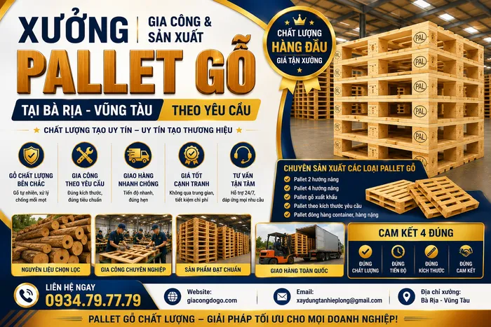 Xưởng Gia Công & Sản Xuất Pallet Gỗ tại Bà Rịa - Vũng tàu Theo Yêu Cầu Giá Rẻ