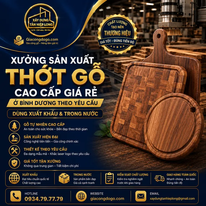 Xưởng Sản Xuất Thớt Gỗ Cao Cấp tại Bình Dương Theo Yêu Cầu