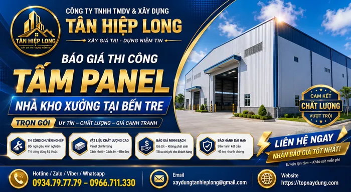 Báo Giá Thi Công Tấm Panel Nhà Kho Xưởng tại Bến Tre Trọn Gói