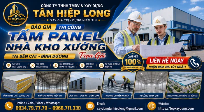 Báo Giá Thi Công Tấm Panel Nhà Kho Xưởng tại Bến Cát Trọn Gói