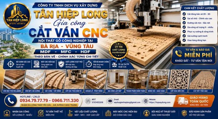 Gia công Cắt Ván CNC Nội Thất Gỗ MDF - MFC - HDF tại Vũng Tàu