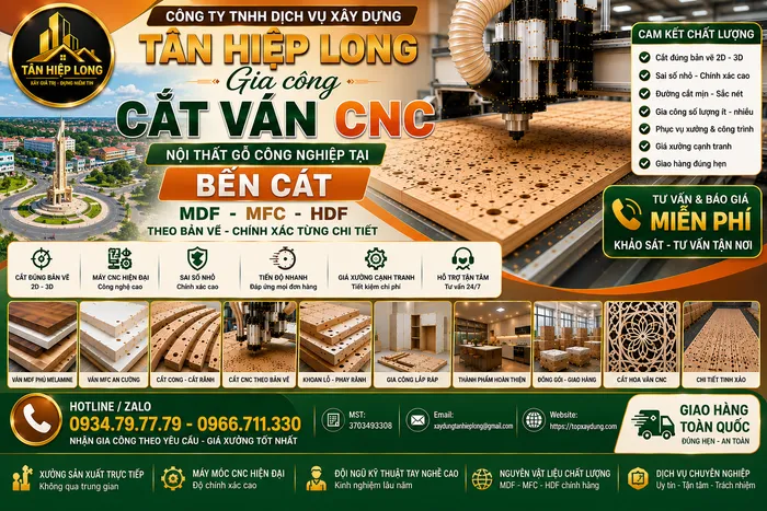 Gia công Cắt Ván CNC Nội Thất Gỗ MDF - MFC - HDF ở Bến Cát