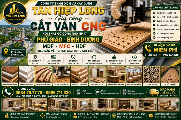 Gia công Cắt Ván CNC Nội Thất Gỗ MDF - MFC - HDF ở Phú Giáo