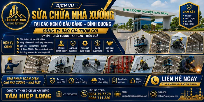 Sửa chữa Nhà Xưởng tại KCN Bàu Bàng – Công Ty báo giá trọn gói