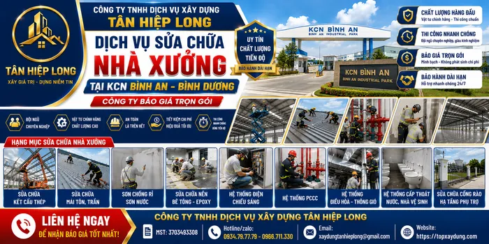 Sửa chữa Nhà Xưởng tại KCN Bình An – Công Ty báo giá trọn gói
