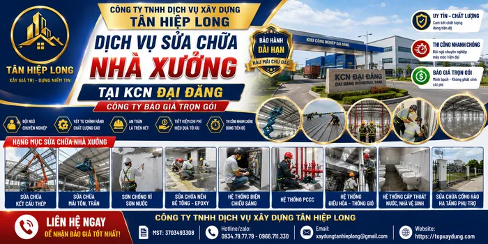 Sửa chữa Nhà Xưởng tại KCN Đại Đăng Bình Dương – Công Ty báo giá trọn gói