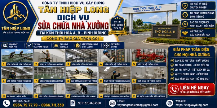 Sửa chữa Nhà Xưởng tại KCN Thới Hòa – Công Ty báo giá trọn gói
