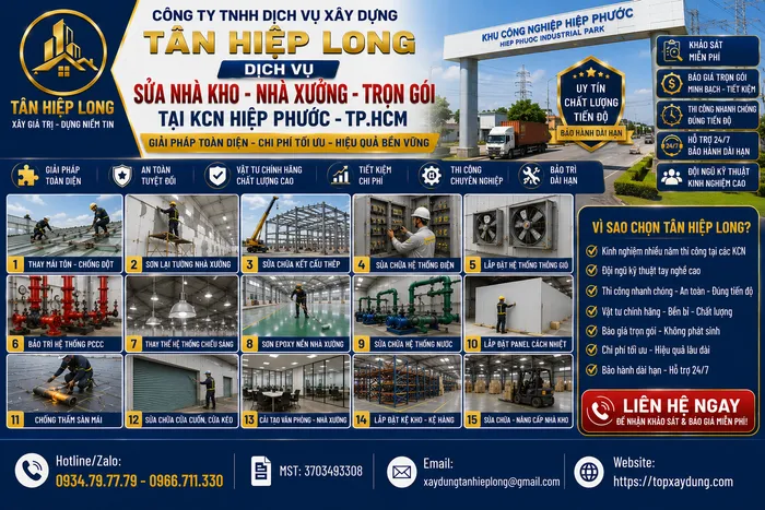 Sửa chữa Nhà Xưởng tại KCN Hiệp Phước – Công Ty báo giá trọn gói
