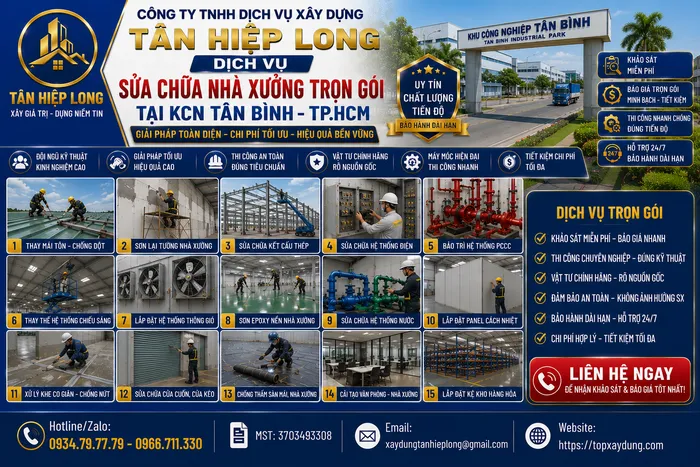 Sửa chữa Nhà Xưởng tại KCN Tân Bình – Công Ty báo giá trọn gói