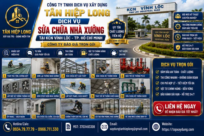 Sửa chữa Nhà Xưởng tại KCN Vĩnh Lộc – Công Ty báo giá trọn gói