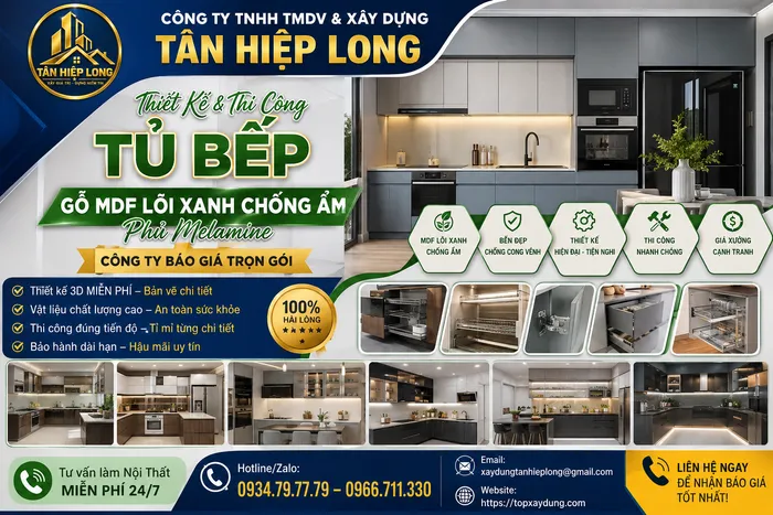 Báo giá làm Tủ Bếp gỗ MDF lõi xanh chống ẩm phủ Melamine