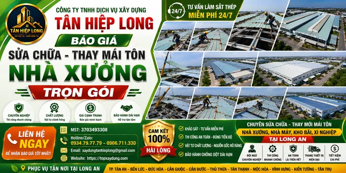 Báo giá Sửa chữa Thay mái tôn Nhà Xưởng tại Long An